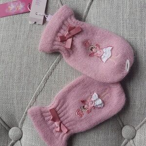 Monsoon Mittens bow embroidery fairy princess - pink - size toddler 1-3 yrs